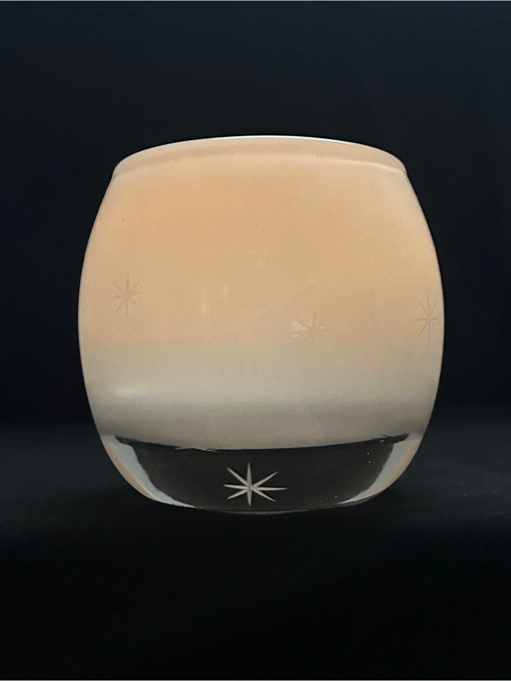 Vtg Crate & Barrel White Cased Glass Etched Starburst Votive Tea Light Poland